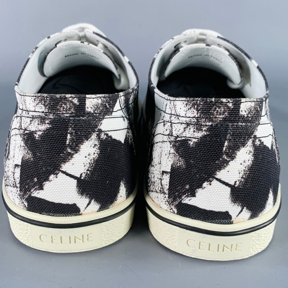 CELINE Fall 2019 Size 9 Black White Marbled Canvas Lace-Up Sneakers - Picture 3 of 10